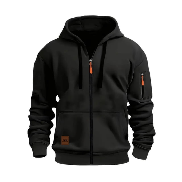 MHFRRA Sudadera con Capucha y Cremallera, Chaqueta con Cremallera Completa y Bolsillos Delanteros, Jersey Deportivo Ligero, Ajuste Cómodo E Informal Negro