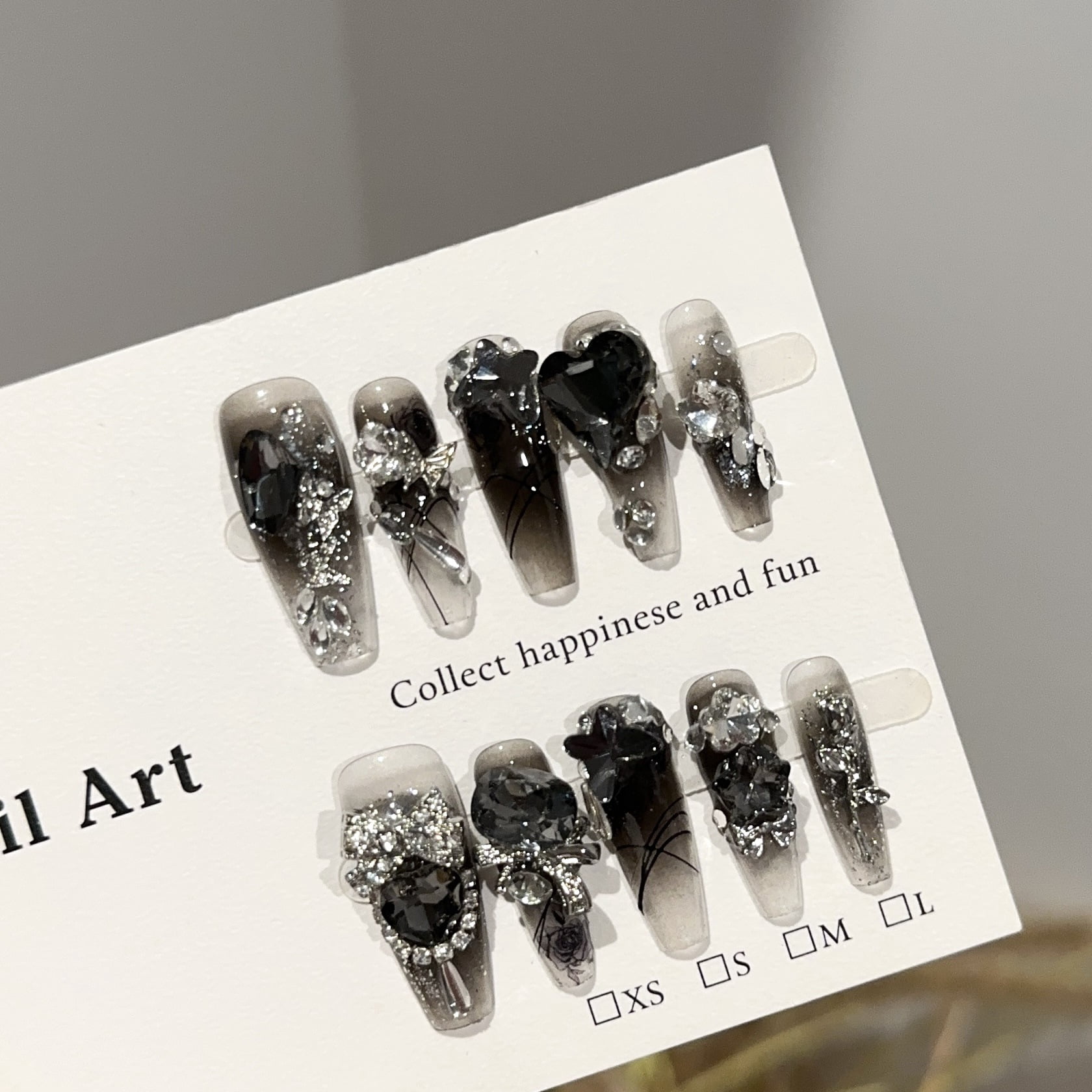 Purely handmade wearing nail high-end black smudging long high-end nail art film heavy industry pile drill flash fake nail sticker