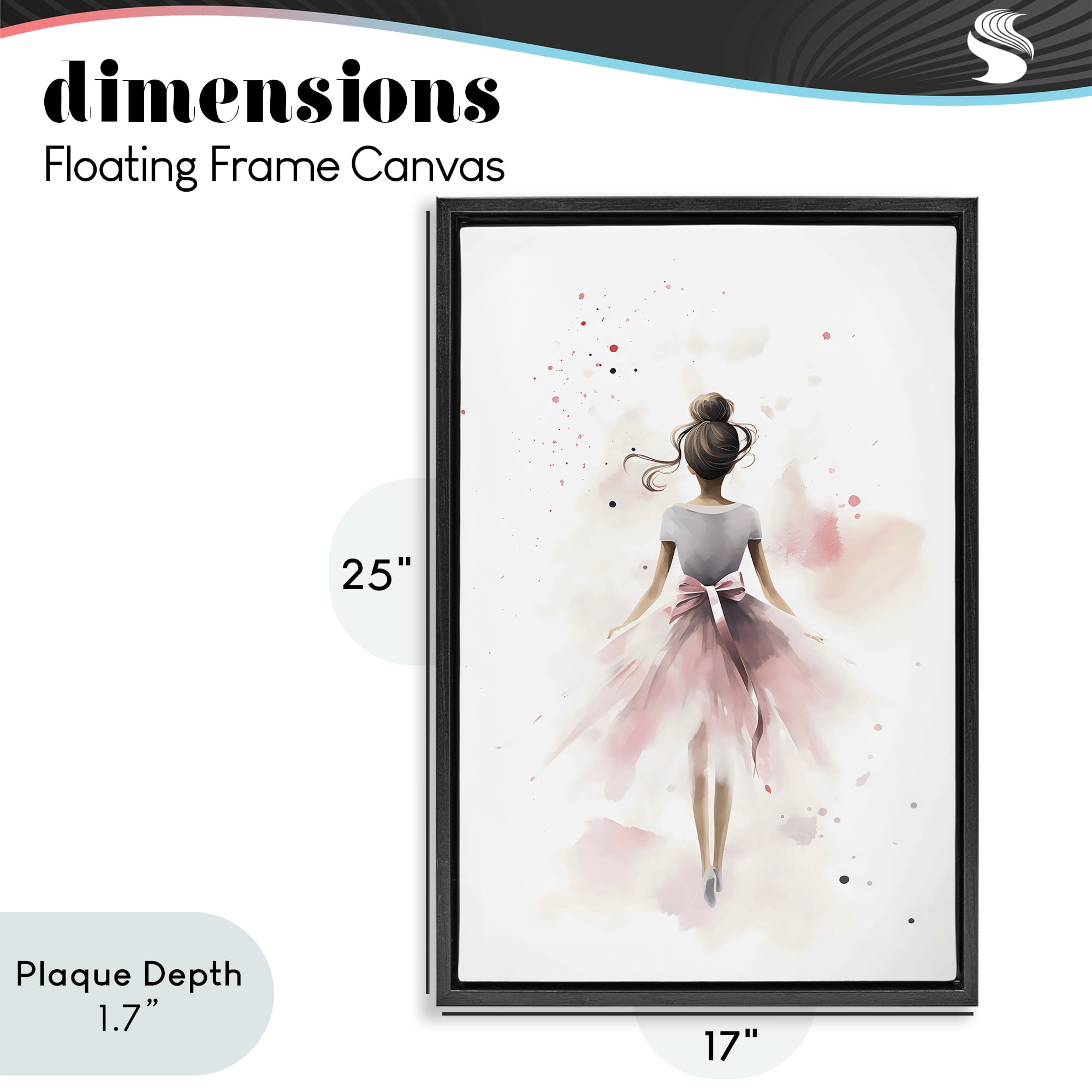 Stupell Industries Speckled Ballerina View Black Framed Floater Canvas Wall Art, design by Creative Studio