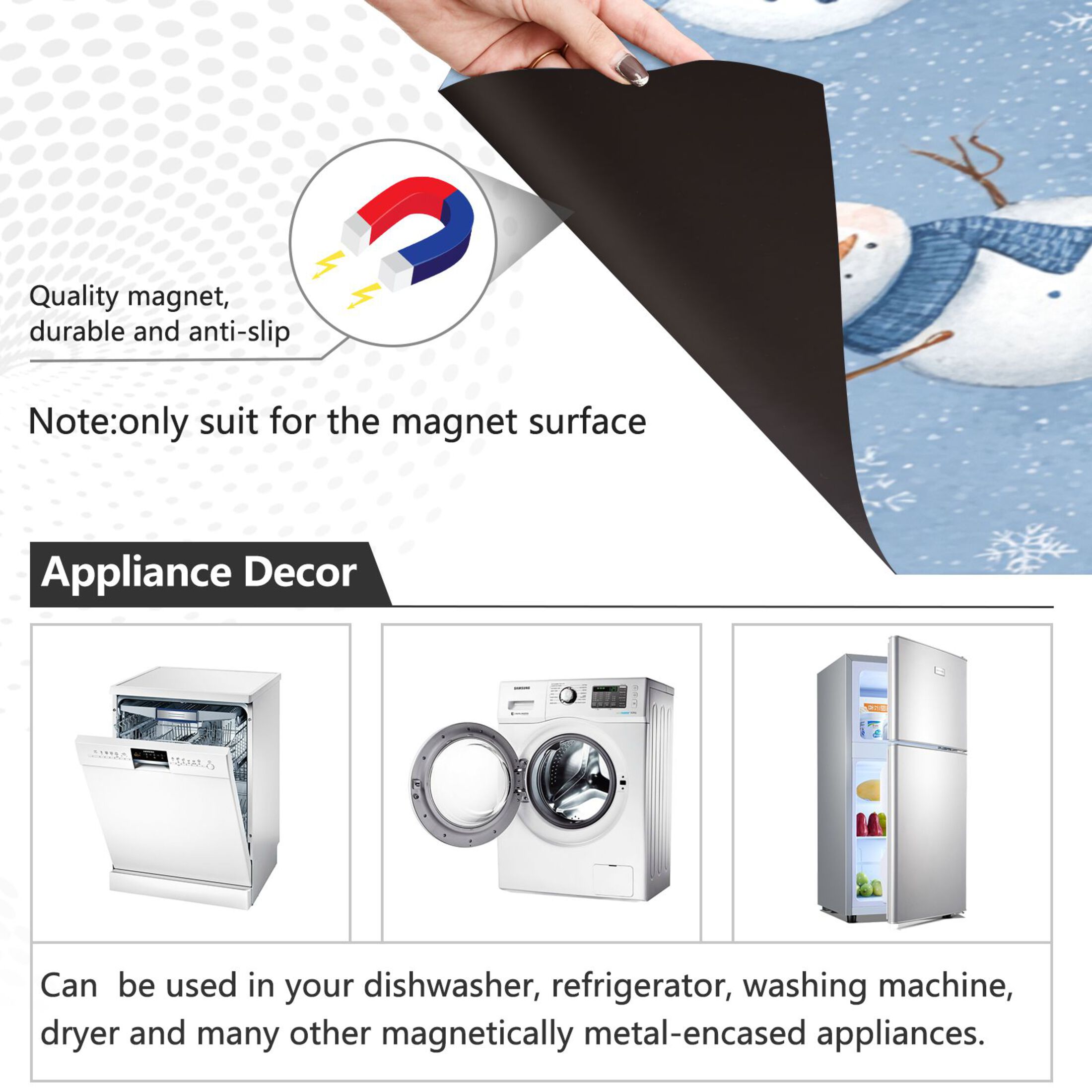 Dishwasher Magnetic Refrigerator Magnet Cover Sticker Home Decorative 23"x26" Cute Branch Snowman Pattern