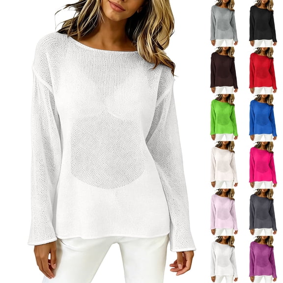 YVNAURA Womens Mesh Long Sleeve Top Boat Neck Crochet Knit Blouse Sheer Lightweight Summer Sweater See Through Open Work Layering Tunic Going Out Shirts 2026, Beige,L