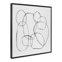 Kate and Laurel Sylvie Dancing Circles Black and Soft White Framed Canvas Wall Art by Teju Reval of SnazzyHues, 30x30 Black, Neutral Abstract Art Wall Décor