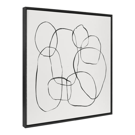 Kate and Laurel Sylvie Dancing Circles Black and Soft White Framed Canvas Wall Art by Teju Reval of SnazzyHues, 30x30 Black, Neutral Abstract Art Wall Décor