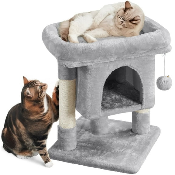 Yaheetech 23.2″ H Spacious Cat Tree with Wide Top Perch for Indoor Cats,Light Gray