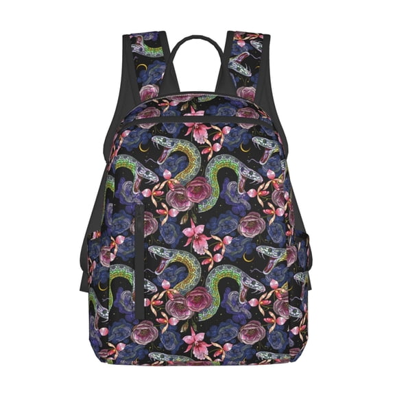 Fuzoiu Snake And Flower Print Lightweight Daypack,Weekender Bag for Men and Women, Travel Backpack with Padded Straps for School, Travel & Work