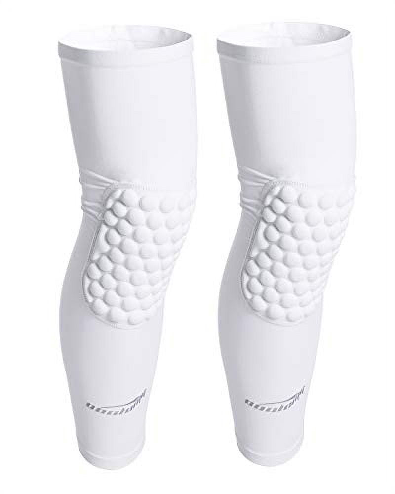 COOLOMG 2 Packs (1 Pair) Kids Adult EVA Pads Crashproof Basketball Leg Knee Long Sleeve Protector Gear White S