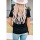 thumbnail image 1 of ABPHQTO Camiseta de manga corta con cuello redondo y bordado de margaritas negras para mujer, 1 of 5