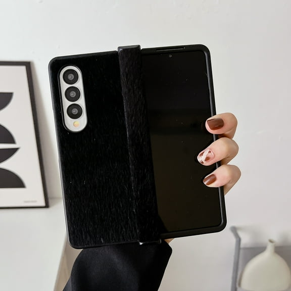 K-Lion for Samsung Galaxy Z Fold 4 Mink Horsehair Hinge Protection Case, Slim Fit Lightweight Raised Frame Camera Lens Protection Anti-Scratch Dustproof Case for ZFold 4 7.6 inch,Black