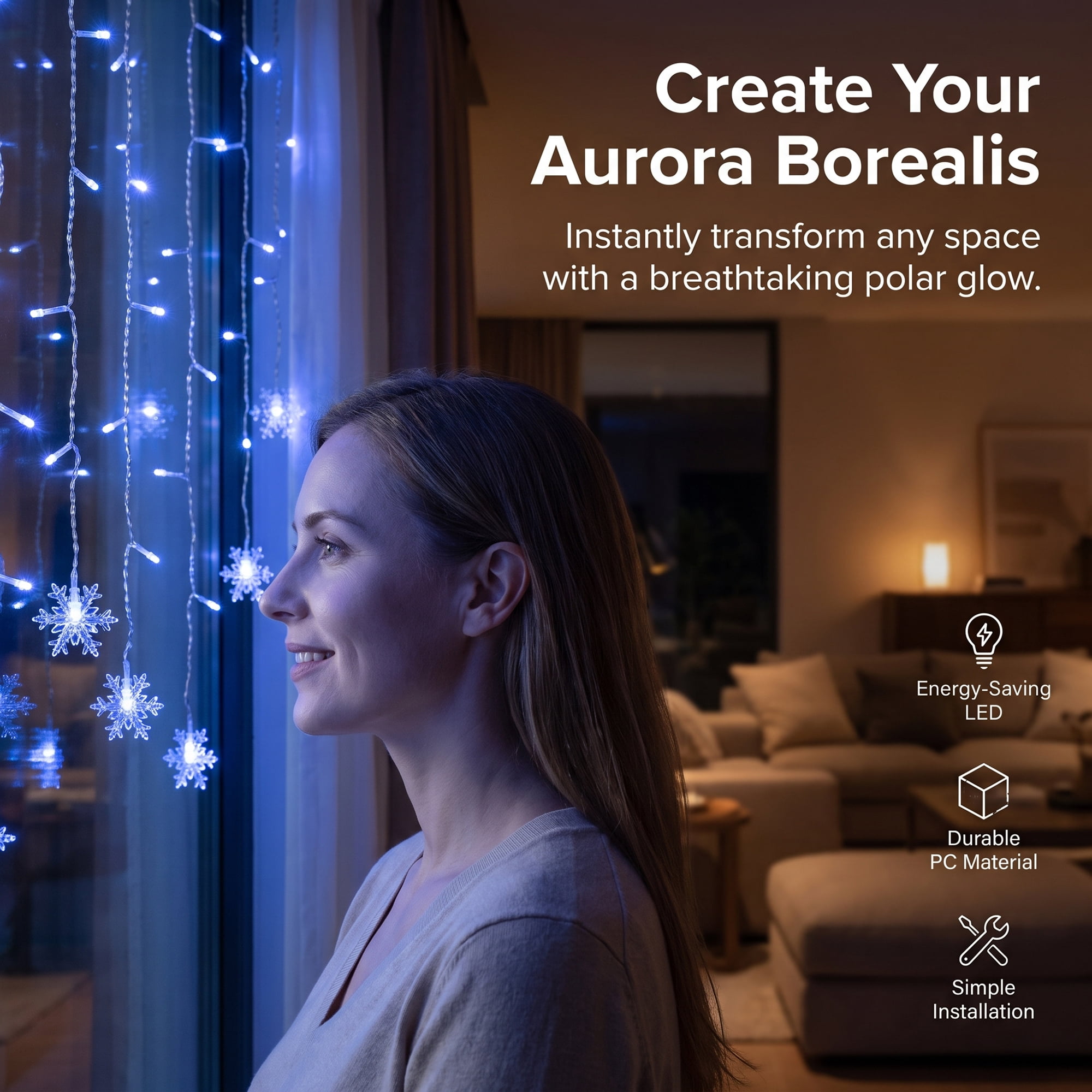 Unique Bargains Snowflake Decor Lights for Indoor 3.5 ft Blue US Plug In Powers