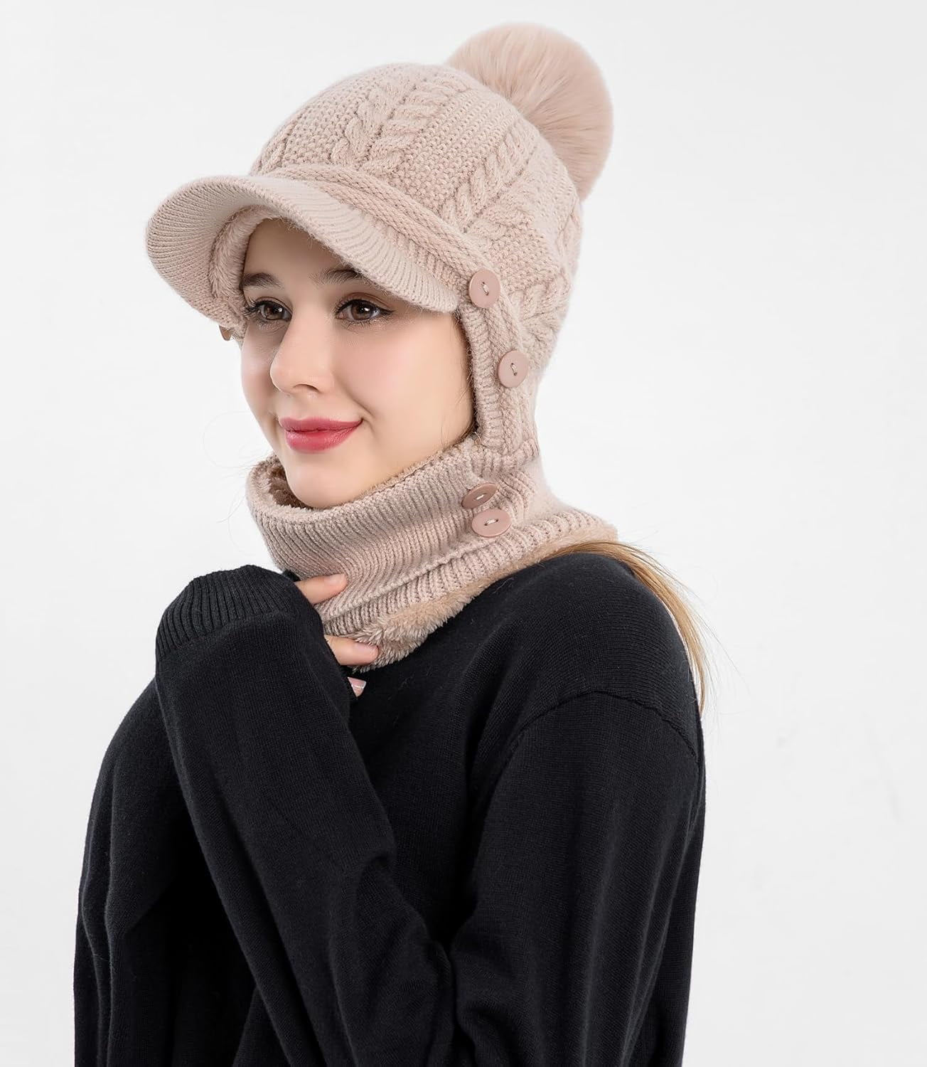 Zhengup Women Winter One Piece Beanie Hat Slouchy Fleece Balaclavas Face Mask Neck Scarf Set Earmuff Ski Snow Knit Hats