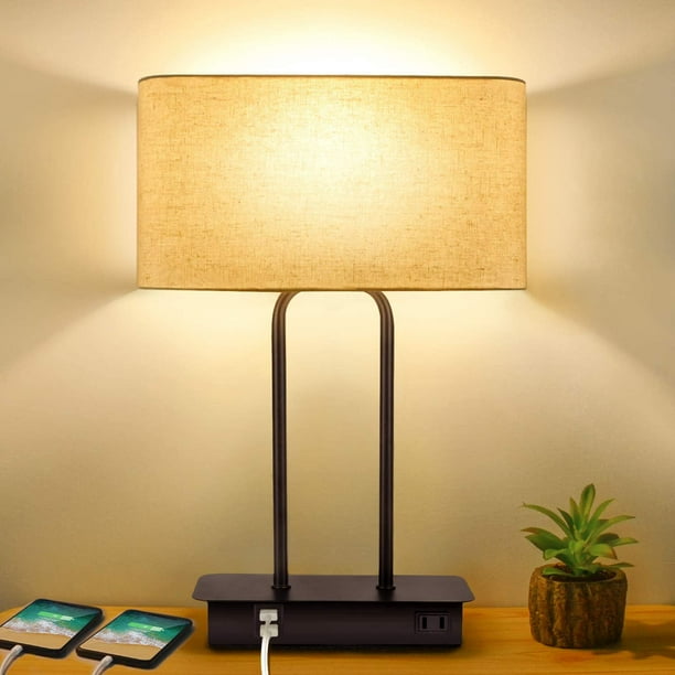3 Way Dimmable Touch Control Table Lamp With 2 Usb Ports And Ac Power Modern Bedside Nightstand Fabric Shade Metal Base For Guestroom Bedroom Living Room Hotel Led Dimmable Touch Control Table Lamp With, Touch Control Bedside Lamp With 2 Usb Ports