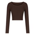 thumbnail image 7 of HAiming Women's Long Sleeve Round Neck Crop Tops Ribbed Knit Slim Shirts 2025 Fall Trendy Casual Basic Blouse Tees, 7 of 7