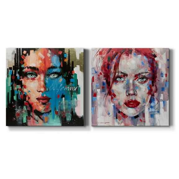 Boho Greenery I - Premium Gallery Wrapped Canvas - Ready to Hang Set of 2 - 40 x 40 Each