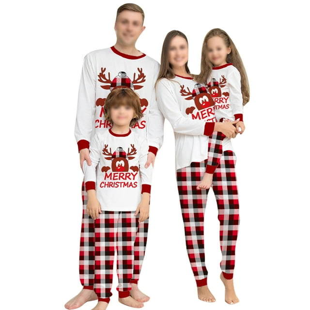 MAWCLOS Mommy Dad Child Xmas Pjs Tops And Pants Sleepwear Loose Long Sleeve Matching Family Pajamas Set Red Mom M