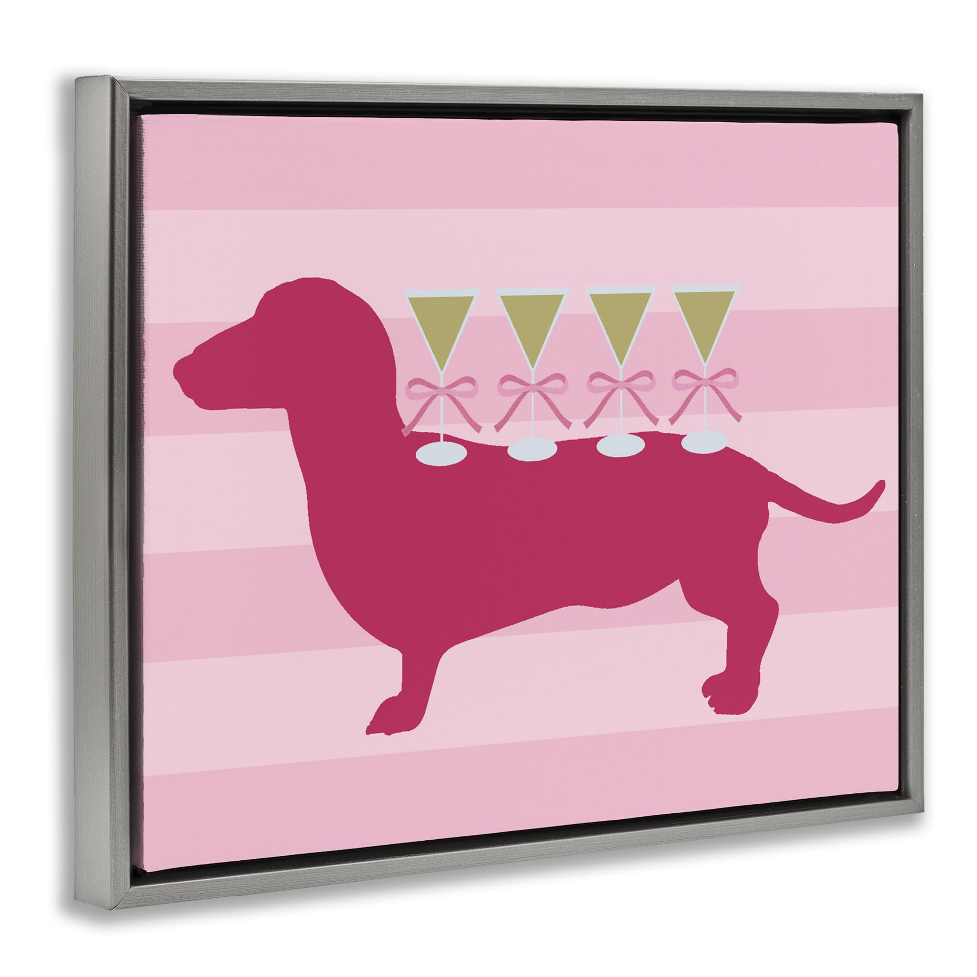 Stupell Industries Pink Dachshund With Martinis Gray Framed Floater Canvas Wall Art, design by Lil' Rue