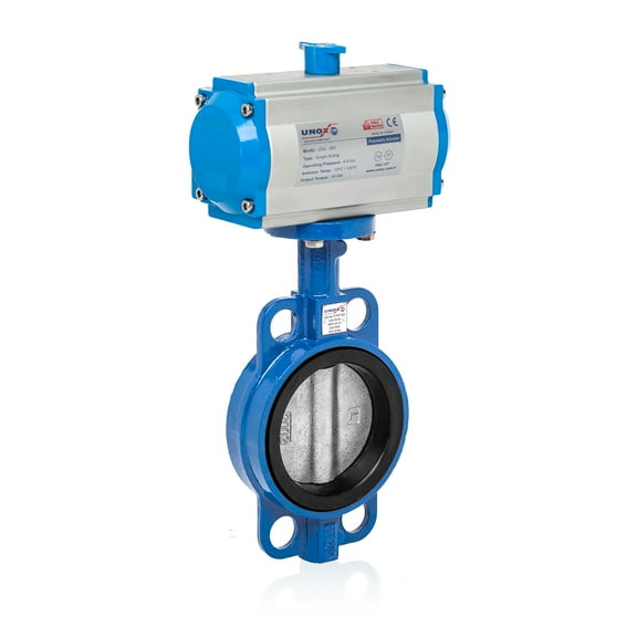 UNOX Pneumatic Actuated Butterfly Valve Wafer Type DN80 (3") Double Acting 230 PSI (16 Bar), Stainless Steel AISI304 Disc with GGG-40.3 Sfero Casting Body - EPDM Seat for Water Air