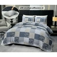 thumbnail image 4 of Navy Blue Gray King Size Bedspread Set, 3 Piece Quilt Set Patchwork Plaid Bedding Quilted Coverlet Set Reversible Lightweight Microfiber Bed Cover Comforter with 2 Pillow Shams, 4 of 6