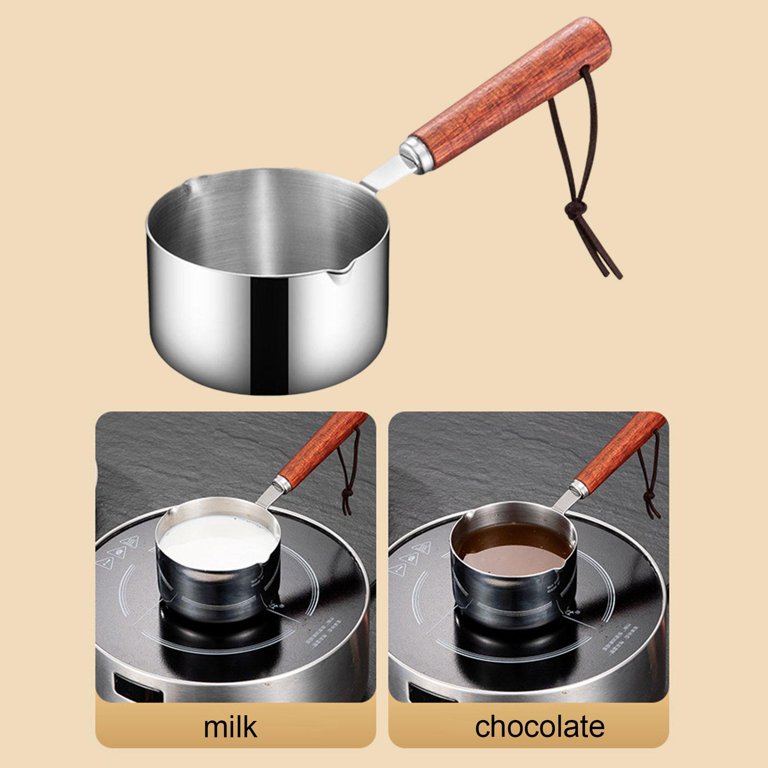 Mini Soup Pots Oil Melting Cooking Pot Butter Melting Pot Nonstick Easy to Clean with Wooden Handle Small Saucepan for Restaurant Camping 125ml, Size