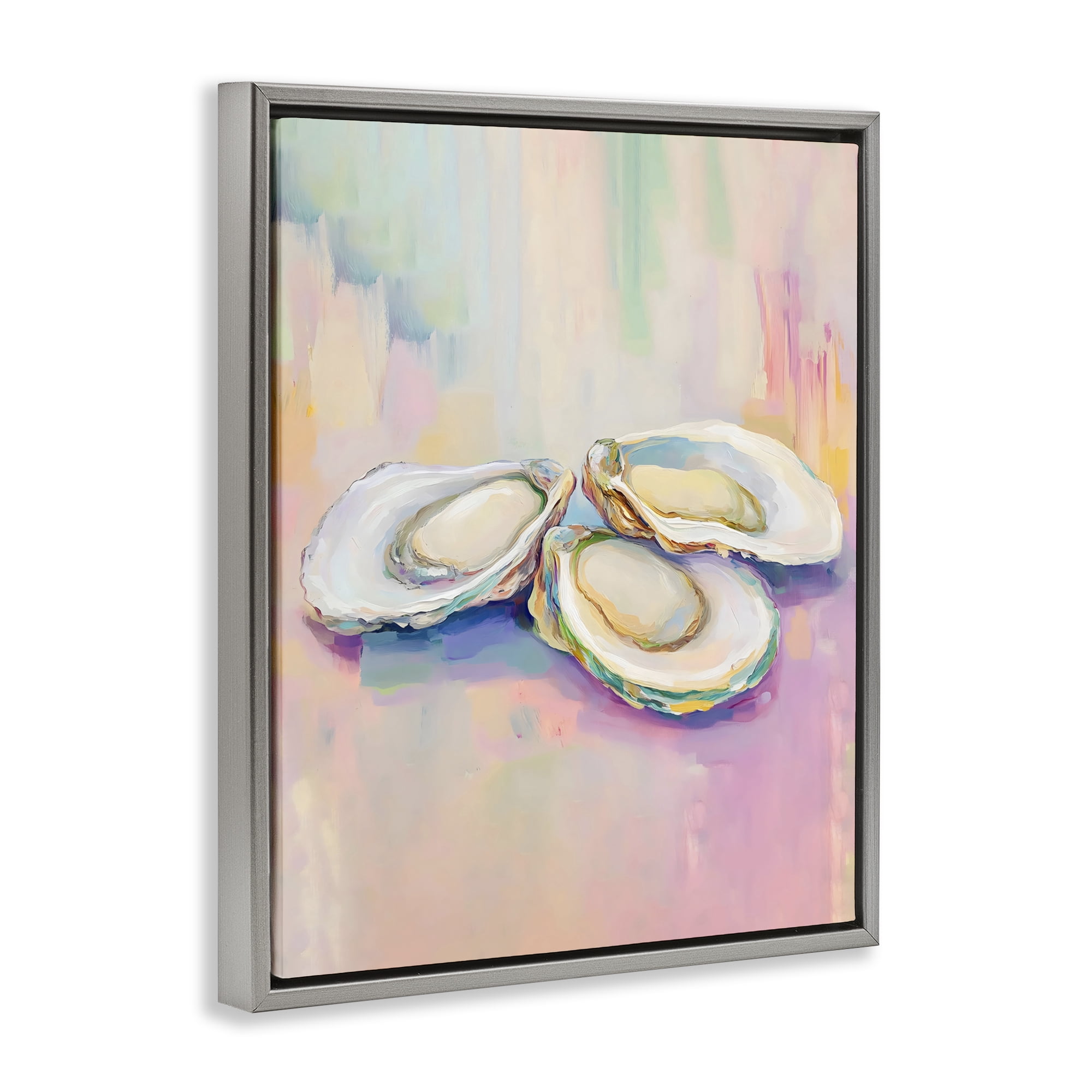 Stupell Industries Pastel Oysters Harmony Gray Framed Floater Canvas Wall Art, design by The Prints Vibe