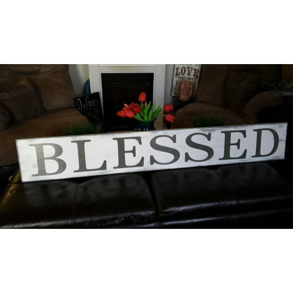 Cskhip Wood Signs Blessed Sign Horizontal Wall Hanging Sign Rustic Distressed Wood Sign Primitive Religious Decoration Farmhouse Decor Housewarming Gift Wooden Signs With Sayings 4x16 inch