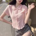 thumbnail image 4 of Blusa de manga corta para mujer, blusa con botones elegante y dulce a la moda para verano, 4 of 8