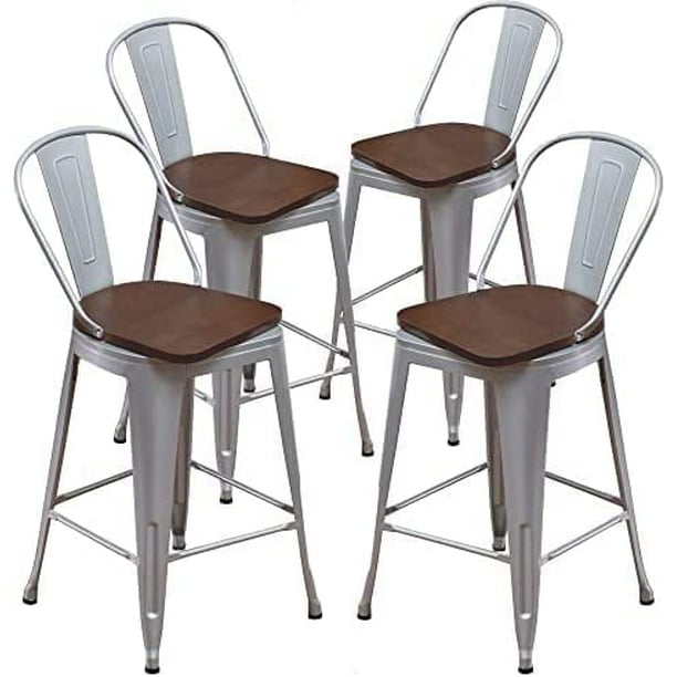 Andeworld Swivel Metal Bar Stools with Backs Counter Stools Set of 4