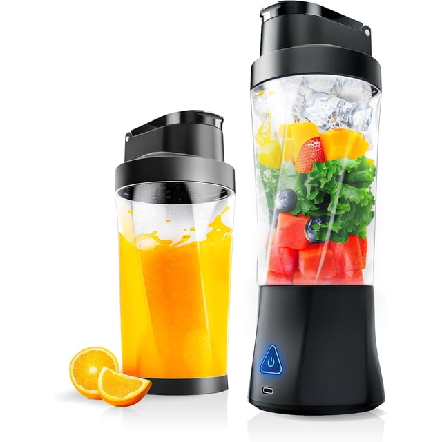 Licuadora Portátil Inalámbrica Vaso 24oz Licuadora Personal Batidos Smoothies Licuadora Recargable USB-C Autolimpieza Viaje Cuchillas Negro