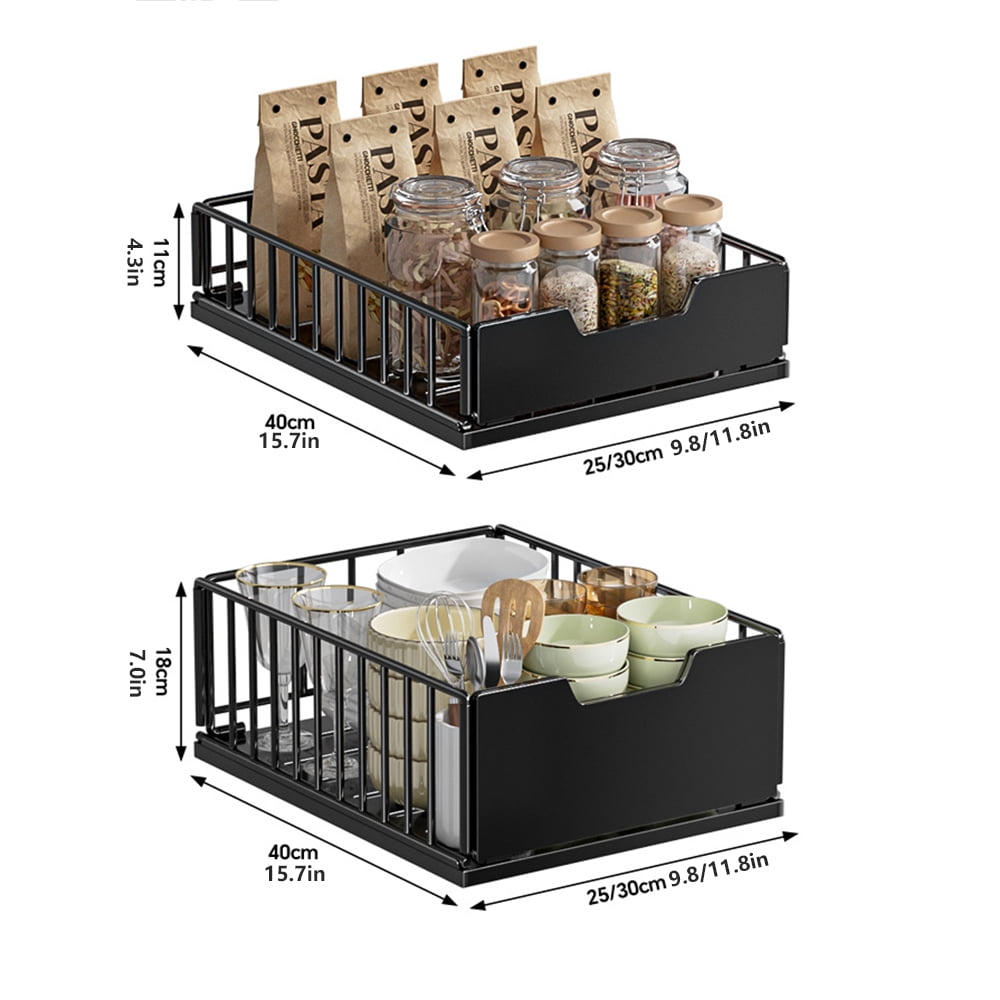 Pull Out Kitchen Cabinets Organizer, Pantry Pull Out Shelves, Metal Slide Out Storage Drawers for Cabinets, Bathroom Cabinet Organizer Black Short/Heightened 25/30cm Basket
