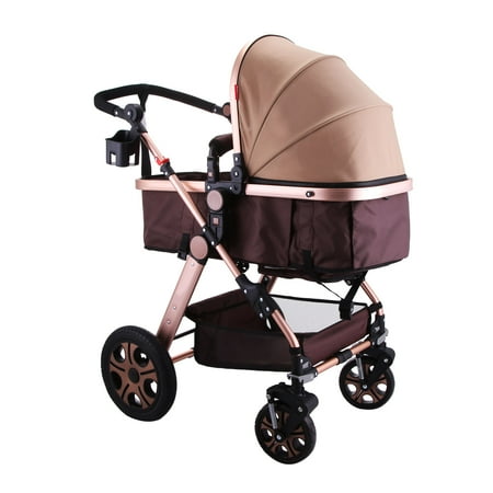 VEVOR Luxury Stroller Foldable Pushchair Pram High View Carriage Infant (Best Stroller For Shopping)