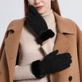 thumbnail image 2 of Otqutp Windproof&nbsp;Teen Girls Warm Mittens Womens Winter Suede Gloves with Touchscreen Texting Finger Wool Lined Windproof Warm Fashion Dress Gloves(Black,One Size), 2 of 5