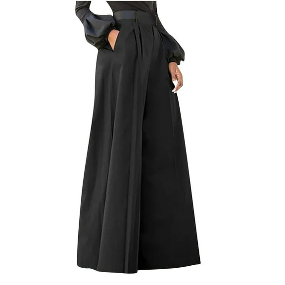 Edvintorg Women High Waist Casual Wide Leg Long Palazzo Pants Streetwear Solid Colo High Waist Wide Leg Pants with Pocket
