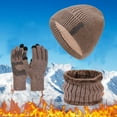 thumbnail image 2 of AWZXDE Winter Knit And Warm Three Piece Set for Men and Women - Woolen Hat and Bib Gloves Combination Khaki,One Size, 2 of 5