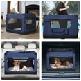 thumbnail image 5 of Veehoo Folding Soft Dog Crate, 3-Door Pet Kennel, 600D Cationic Oxford Fabric, 32", Dark Blue, 5 of 9