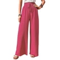 thumbnail image 3 of Women'S Wide Leg Lounge Pants High Waisted Adjustable Tie Knot Loose Trousers Red L, 3 of 10