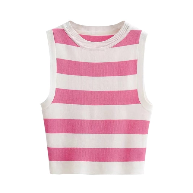 Dealovy Tank Tops for Women Summer Ribbed Knit Crop Going out Tops Fitted Striped Sleeveless Crew Neck Tees