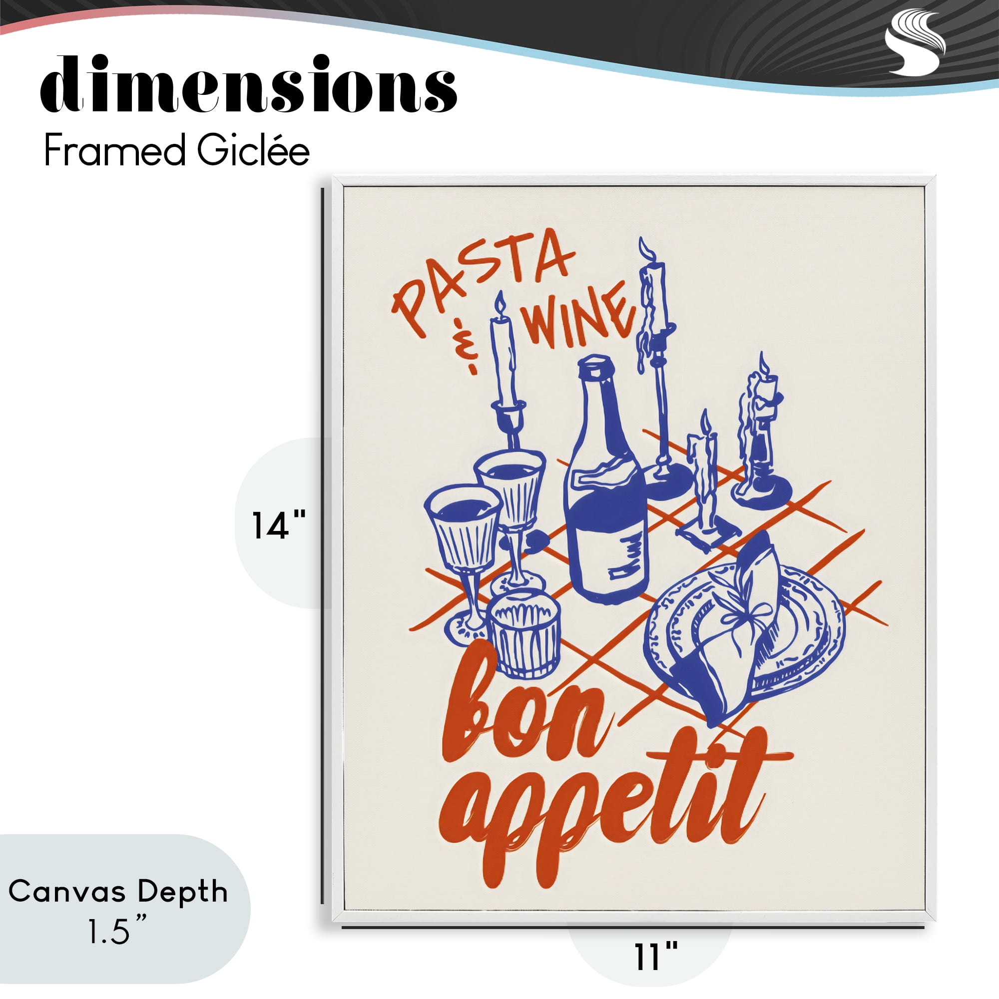 Stupell Industries Pasta & Wine Bon Appetit White Framed Giclee Art, design by The Prints Vibe