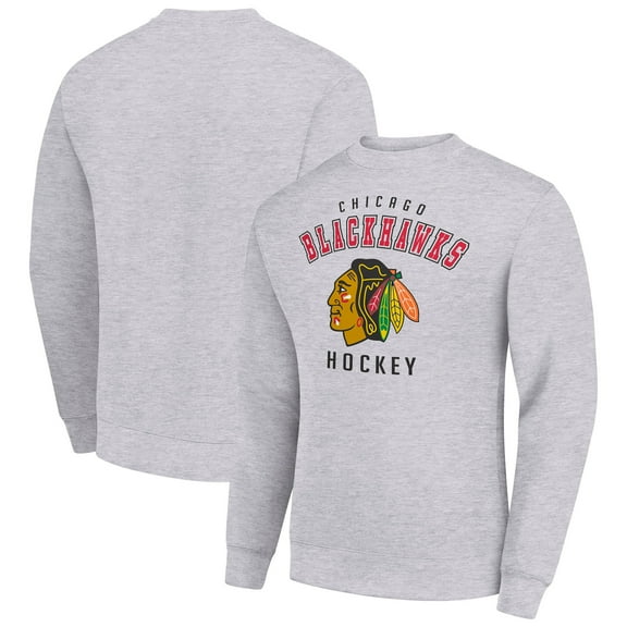 Men's Starter  Heather Gray Chicago Blackhawks Team Logo Fleece Pullover Sweatshirt