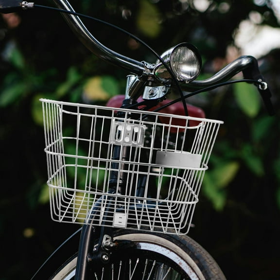 OFFIGAM Stainless Steel Bike Front Basket for Daily Commuting and Shopping Convenient Silver Design 15.5 x 12.5 x 10.5 Inches