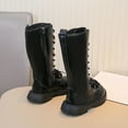 thumbnail image 7 of Black Girls British Style Long Leather Boots With Bow And Zipper High Top Boots For Children, 7 of 7