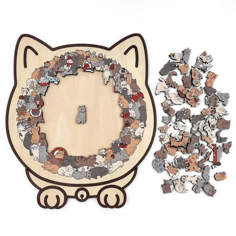 Jigsaw Puzzle Board 135 Piece, 8.6x9.3 Inch Cat Shaped Wooden