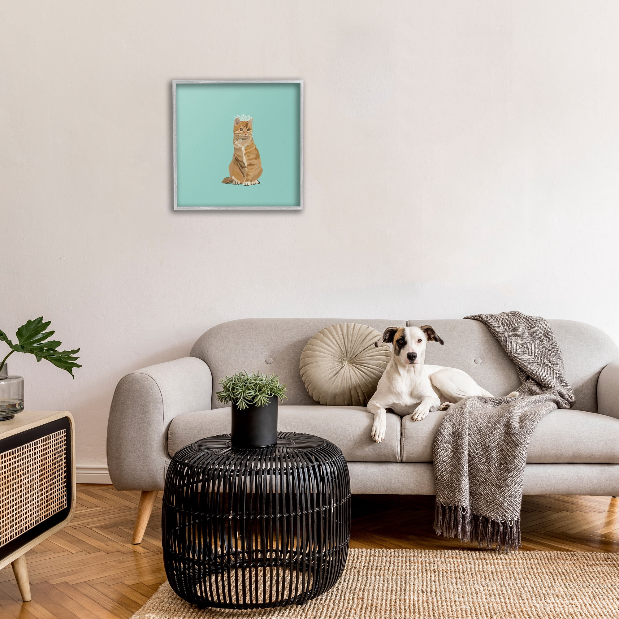 Stupell Industries Royal Tabby Cat Animals & Insects Painting Gray Framed Art Print Wall Art, 24 x 24