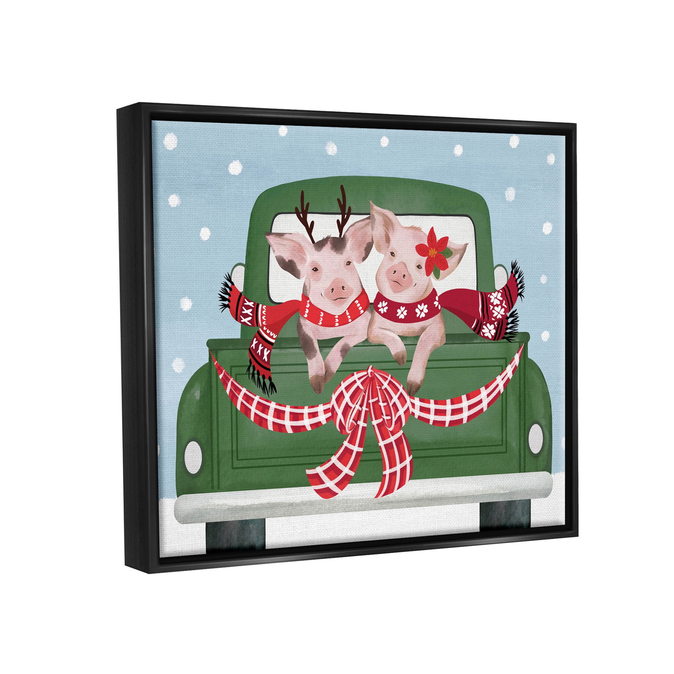 Farmhouse Pigs Green Holiday Truck Holiday Graphic Art Jet Black Framed Art Print Wall Art