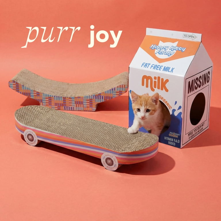 Milk Carton Corrugated Cardboard Cat House with Scratching Pad photo 6