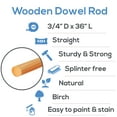 thumbnail image 4 of Dowel Rods Wood Sticks Wooden Dowel Rods - 3/4 x 36 Inch Unfinished Hardwood Sticks - for Crafts and DIYers - 15 Pieces by Woodpeckers, 4 of 8