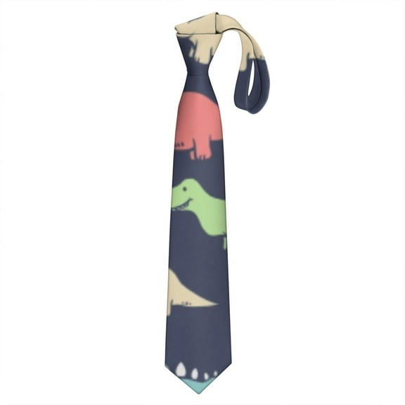 Men's Flying Dinosaur Tie - Bold & Bright Dino Illustration, Satin Formal Tie for Weddings, Prom & Business