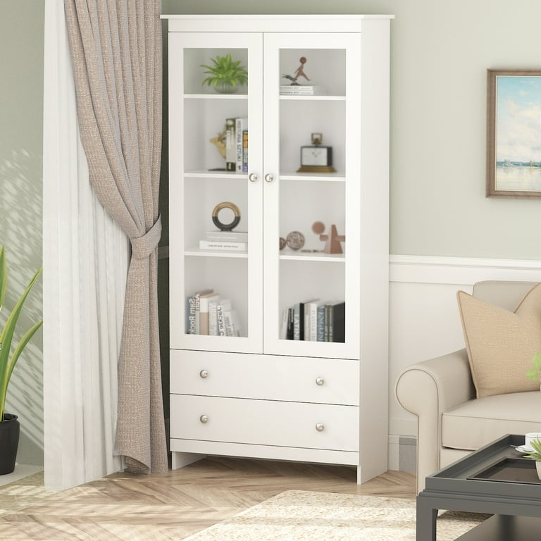 Tall white bookcase with drawers deals