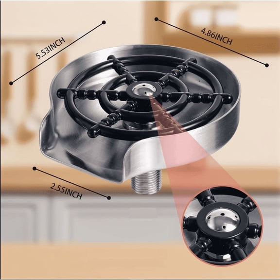 Automatic Glass Rinser | High-Pressure Cup Washer for Sink attachment | Instant Cleaner Attachment for Wine Glasses, Bottles, Coffee Cups | Home & Commercial Use | 304 Stainless Steel Brushed Nickel