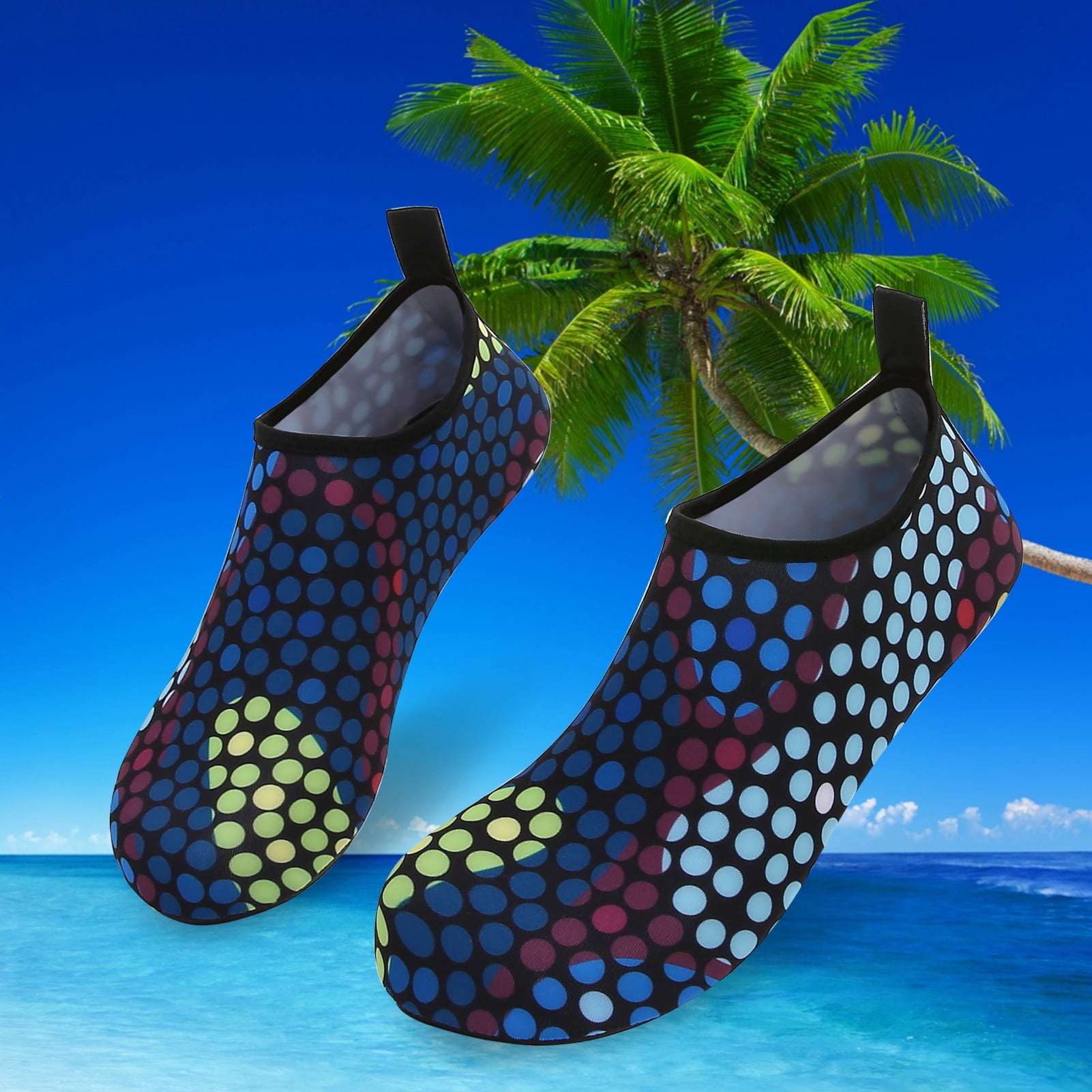 Men and Women a Slip On Barefoot Quick-Dry Beach Aqua Yoga Water Shoes (Multi Dot/Black, 5.5-6.5 Women/5-5.5 Men)