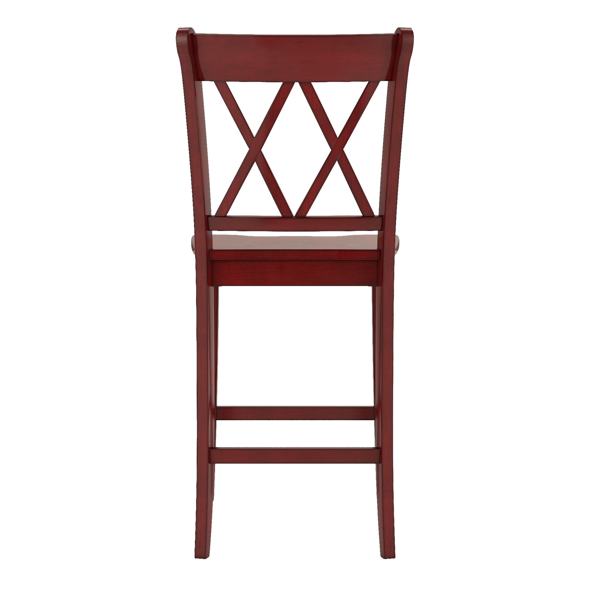 Weston Home Farmhouse Vintage Double X Solid Wood Counter Height Chair, Set of 2, Antique Red