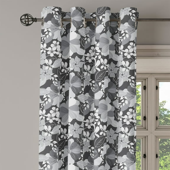 Ambesonne Flora Grommet Curtain Single Panel, Greyscale Bloom Motifs, 50"x60", Charcoal Grey Pale Grey